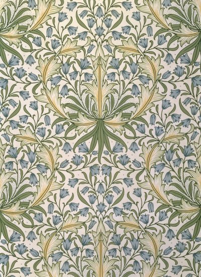 Wallpaper with Small Blue Flowers within Large Green Foliage designed by William Morris by William Morris